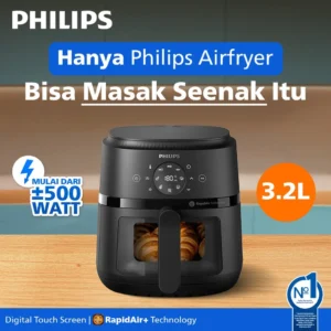 Philips Airfryer Low Watt 500W Transparan BEST COMPACT SIZE 3.2 L NA210/00. Air fryer multifungsi digital layar sentuh.