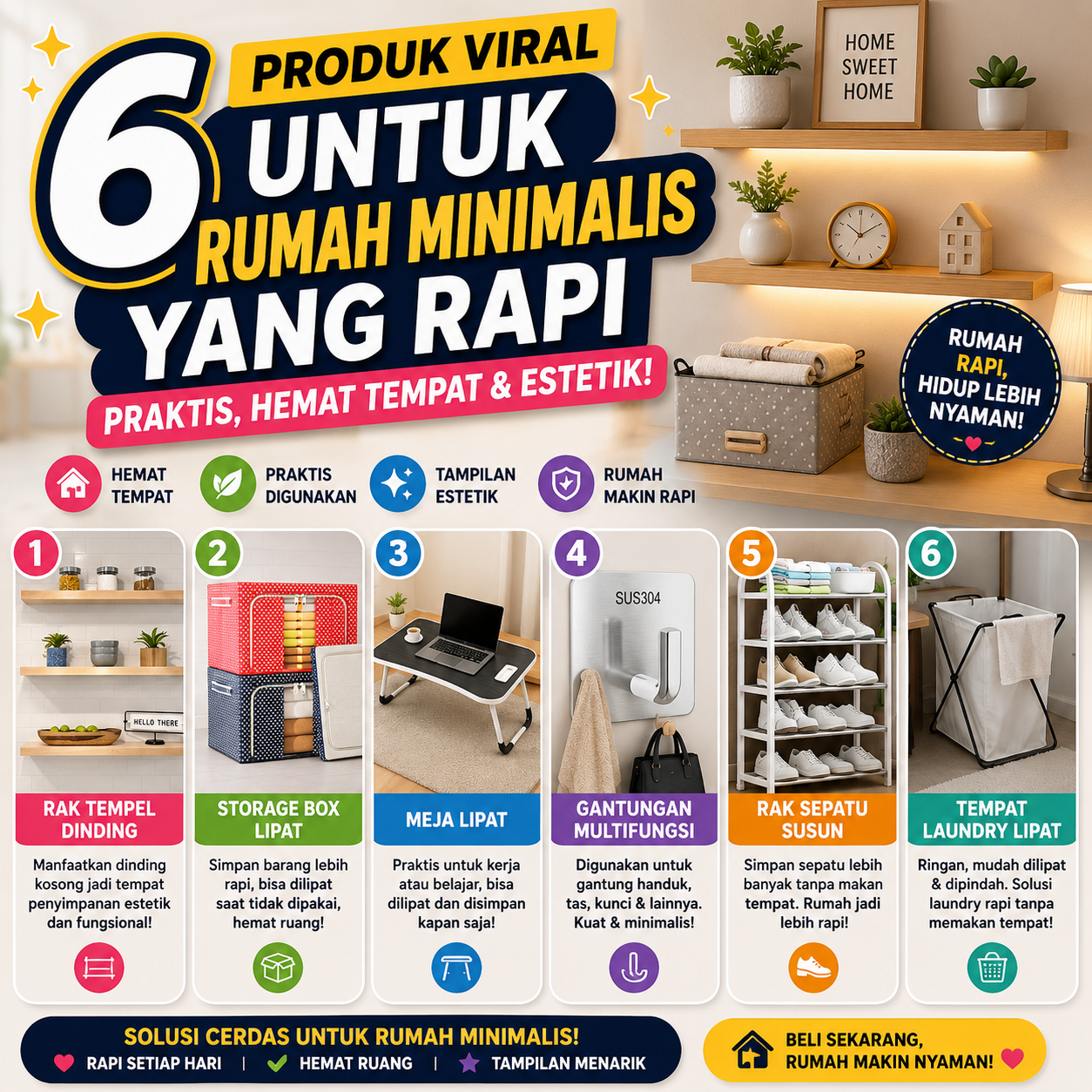 16 Artikel - 6 Produk Viral untuk Rumah Minimalis yang Rapi (Praktis, Hemat Tempat & Estetik!)